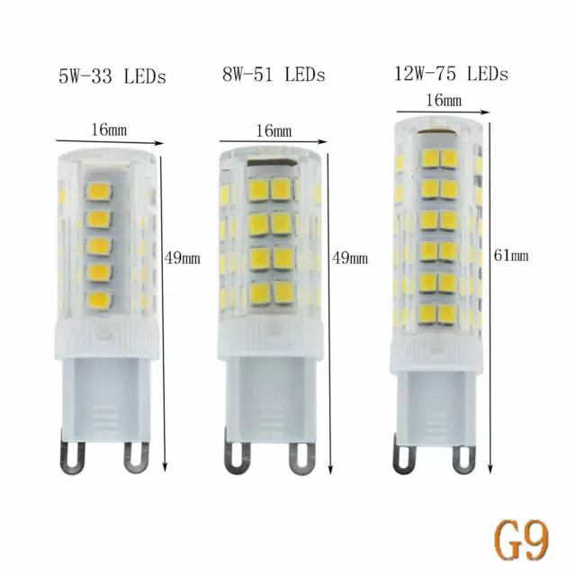 10x Mini-G9-Keramik-LED-Glühbirne 5W 8W 12W 220V für Kristall-Kronleuchterlampen 3
