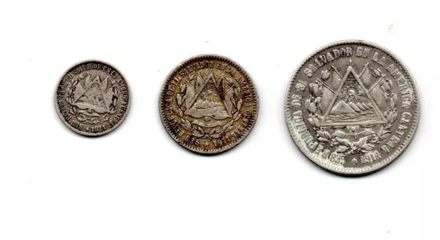 El Salvador: Silver Coin - 5, 10 & 25 Centavos 1914 KM #124, #125 & #126