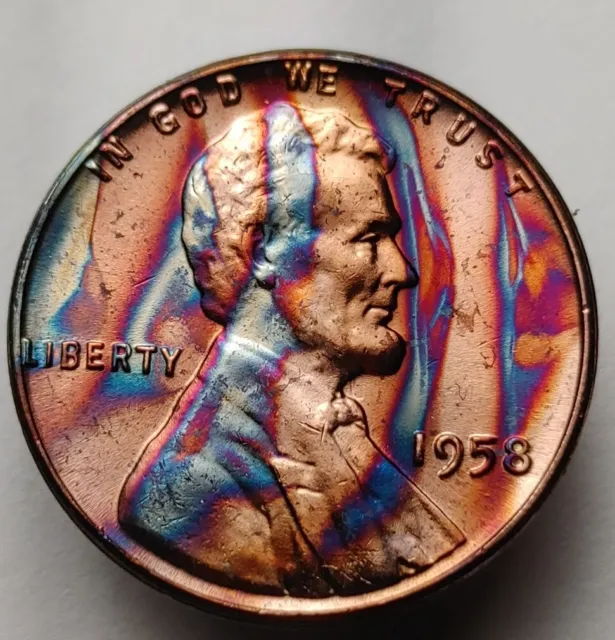 1958 wheat penny monster toned us coin unc bu Lincoln wheat cent #151