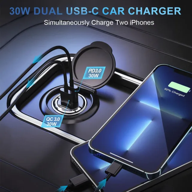 Chargeur voiture AUTO Rapide USB C Allume Cigare 12/24V 30W 5A PD QC3.0 LED 2