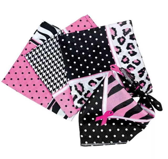 Sassy Pink Ribbon Breast Cancer Awareness Bandanas 12 Pk