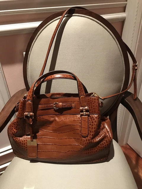 Lauren by Ralph Lauren Brown Leather Croco Handbag with Leather Crossbody Strap