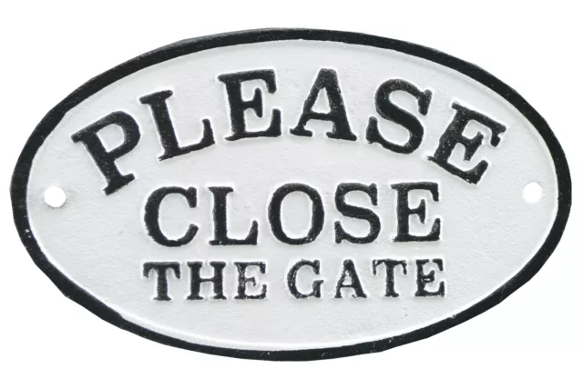 Cast Iron Plaque Sign - Please Close The Gate - Black & White