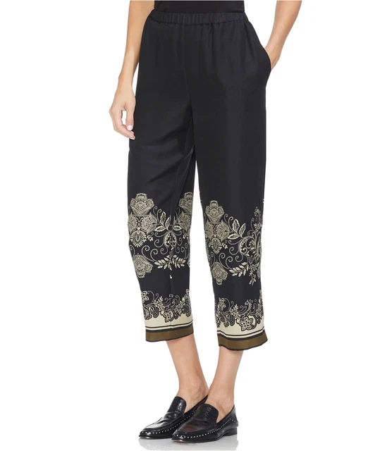 Vince Camuto Womens Ornate Casual Cropped Pants, Black, Small