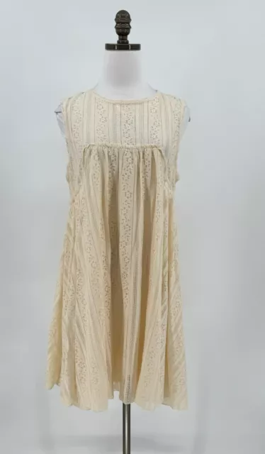 Free People Womens Ivory Cotton Lace Sleeveless A Line Babydoll Dress Sz L