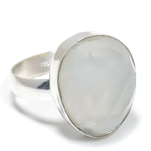 Rainbow Moonstone Gemstone 925 Solid Sterling Silver Jewelry Ring Size 10 W192