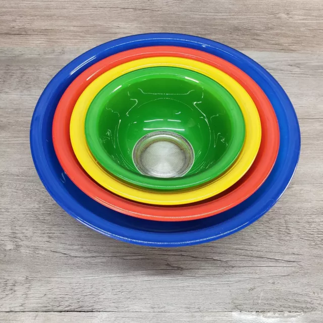 Vtg 80s Pyrex Primary Color Clear Bottom Nesting Mixing Bowl Set Of 4