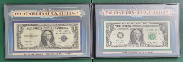 Folder Two Centuries of US Currency very old Silver Certificate + modern #46672