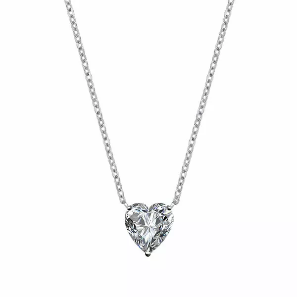 2.0 Ct Moissanite Heart Shape Solitaire Pendant Necklace 18"  in 14k White Gold