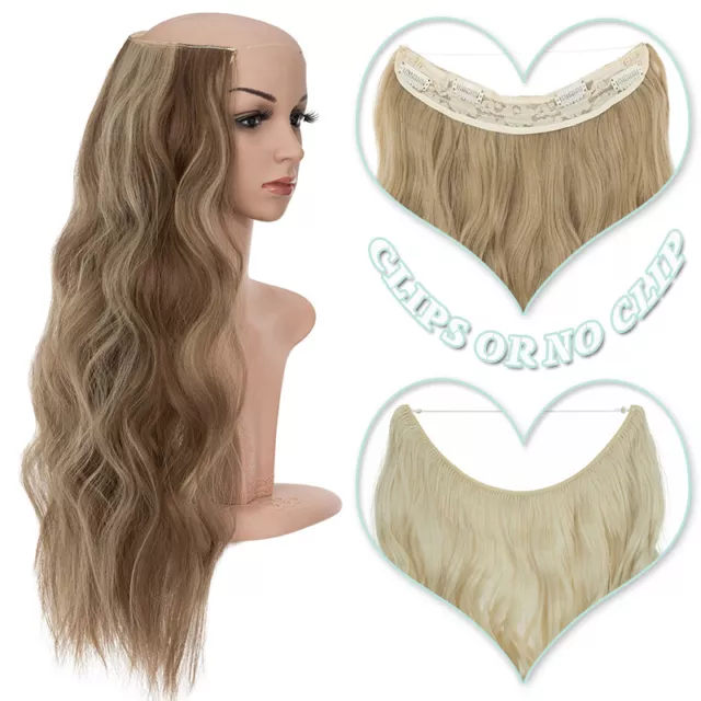 Invisible Wire Hair Extensions Real Natural as Remy Human Clip in One Piece Wavy