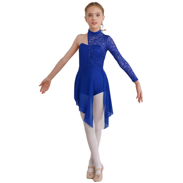 US Girls Floral Lace Ballet Leotard Dress Lyrical Modern Dance Costume Dancewear