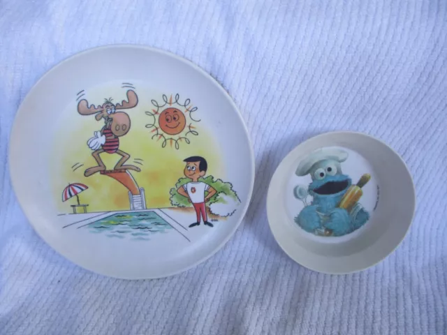 Vintage Boonton Melmac BULLWINKLE PLATE Jay Ward Prod & 1977 MUPPETS Bowl