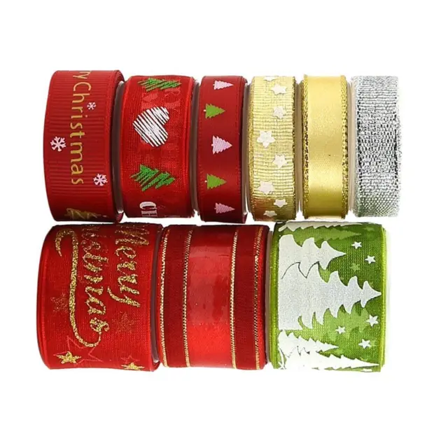 9 Styles Christmas Grosgrain Satin Ribbon Gift Wrapping Xmas Decoration