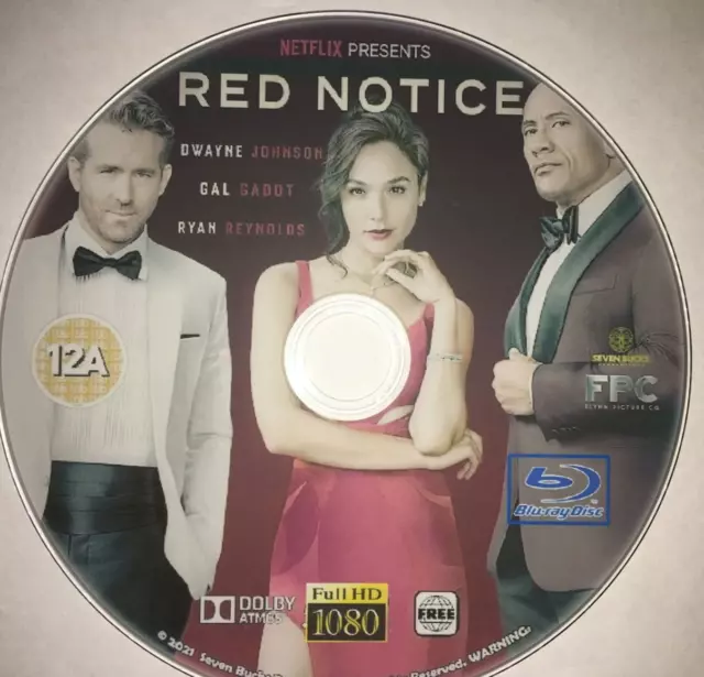 Red Notice 2021 Bluray Movie (Blu-ray, Artwork, Disc)
