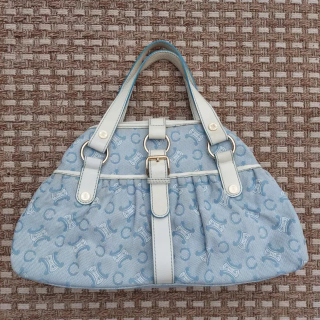 CELINE VINTAGE MACADAM Logo Monogram Blue Canvas Leather 00s Y2k Bag 195.00 PicClick UK