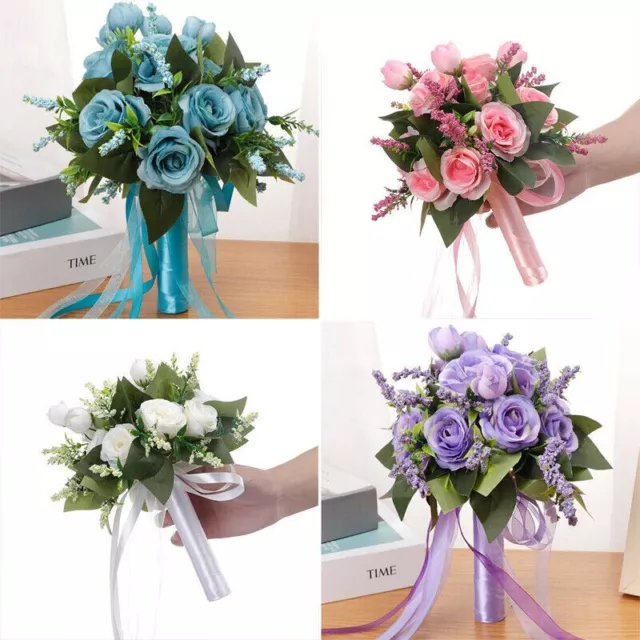 Artificial Wedding Bouquet Bridal Rose Flower Bride Bridesmaid Romantic Decors