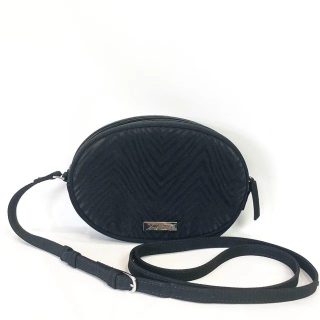 Vera Bradley Crossbody Bag Small Oval Purse Black Velvet Flocked