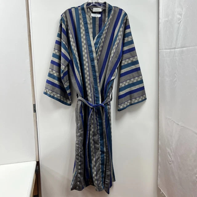 Van Heusen Blue Gray Striped Robe & Belt Vintage Men's OSFA