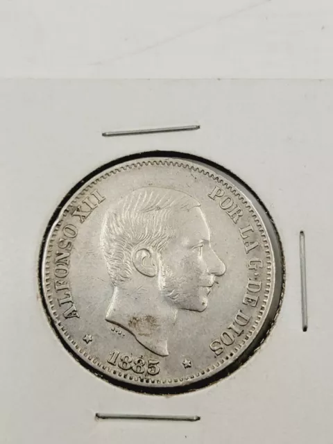 1885 Silver Philippines 50 Centesimos De Peso Coin