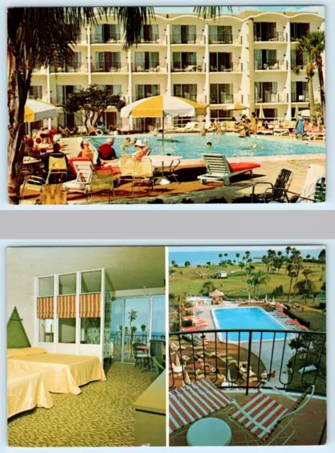 2 Postcards SAFETY HARBOR SPA, Florida FL ~ Swimming Pool & Terrace Suite 1970s