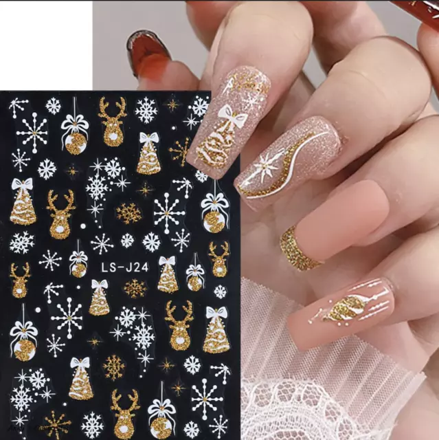 3D Nagel Sticker Nail Art Weihnachten Xmas Selbstklebend Aufkleber Glitzer