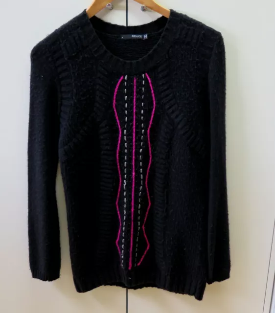 STYLISH BLACK CABLE Knit Sweater with Pink Trimming from Seduce - Size ...