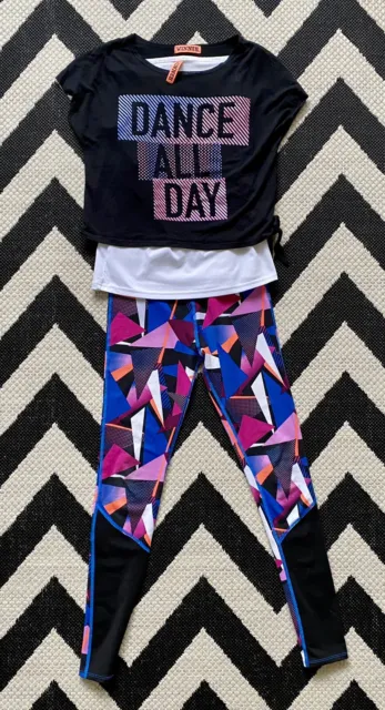 ☀M&S GIRLS GYM SET☀Age 12-13☀Fitness Sports Dance☀Crop Layered Top/Vest Leggings