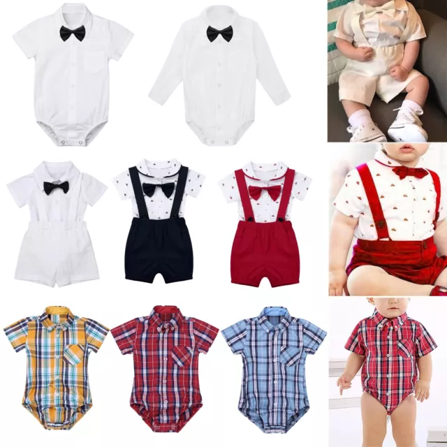 Baby Boy Girl Gentleman Formal Suit Bowtie Romper Jumpsuit Tuxedo Outfit Clothes