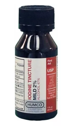 HUMCO Iodine Tincture Mild First Aid Antiseptic Solution 2% 1oz 47% Alcohol USA