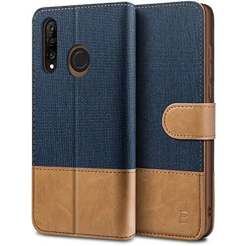 BEZ Cover per Huawei P30 Lite, Custodia Compatibile con Portafoglio Huawei P30 Lite Protettiva in Tela e PU Pelle Portafoglio Flip Cover con Chiusura