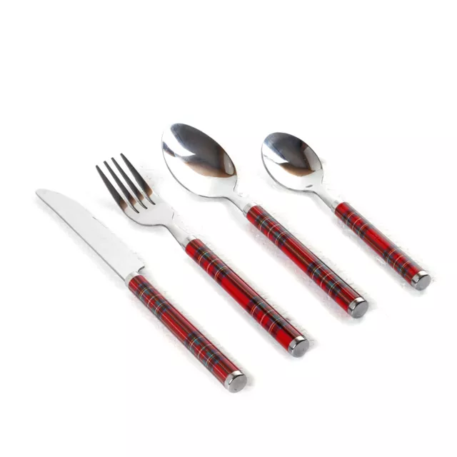 Set Di 24 Posate In Acciaio Inox Tartan Scozzese Natalizie, Idee Regalo Natale