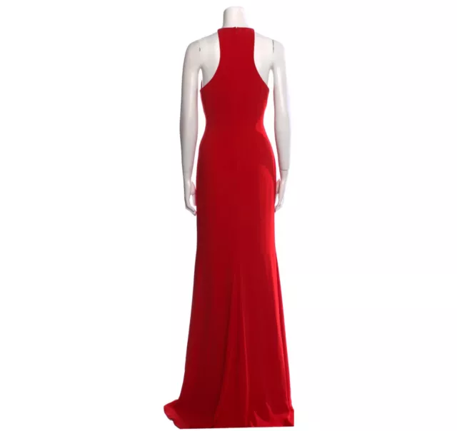 Badgley Mischka Women's Crew Neck Stretch Crepe Halter Gown Dress, Red,  Size 10 3