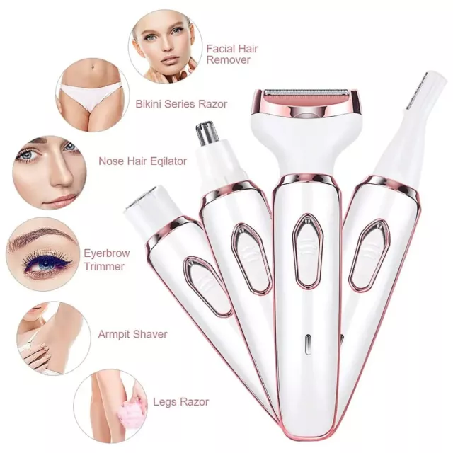 Cordless 4 in 1 Electric Lady Shaver Rechargeable Painless Razor Bikini Trimmer