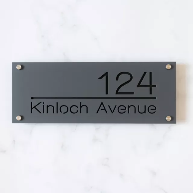 Custom Modern House Numbers Sign Matte Grey Floating Acrylic Address Plaque