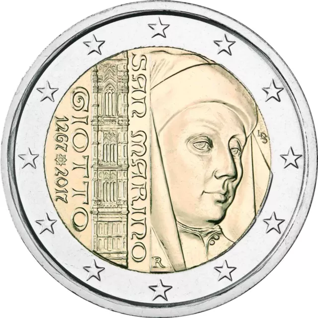 San Marino 2 Euro 2017 Giotto di Bondone Gedenkmünze Stempelglanz im Folder