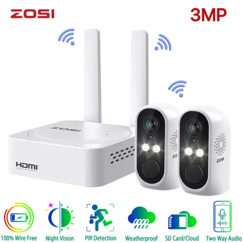 ZOSI 3MP Kit Cámara de Seguridad Inalámbrico WiFi Cámara de Batería Recargable