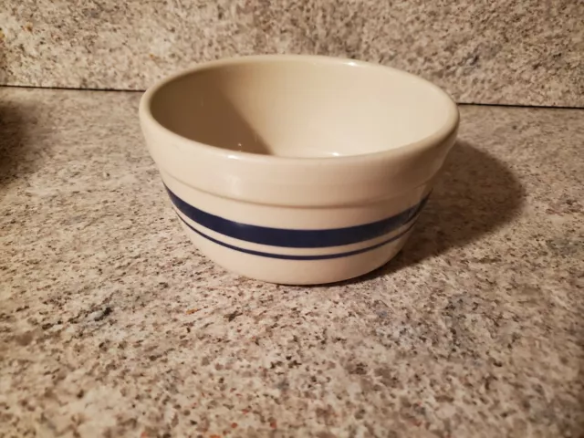 Roseville Ohio Pottery Soup Cereal Utility Bowl Blue Bands USA 5"