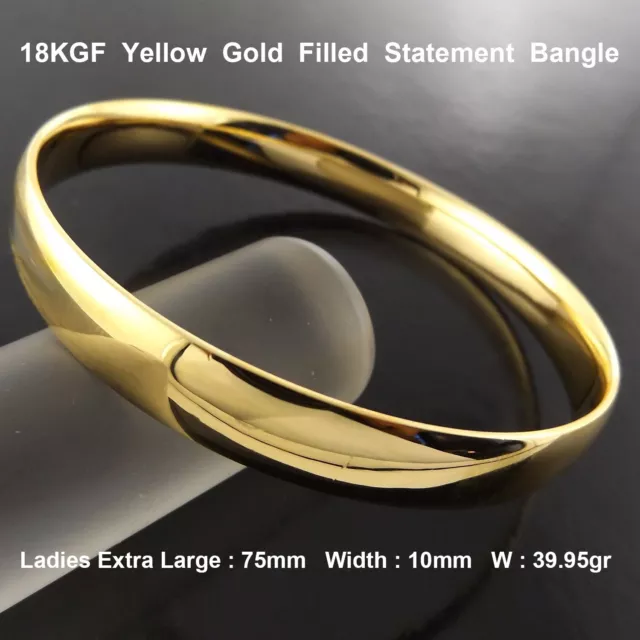 10mm Bangle Real 18k Yellow Gold Filled Solid Bracelet Ladies Extra Large 75mm