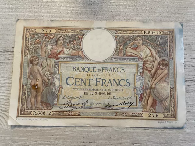 Billet 100 Francs 1936 Luc Olivier Merson