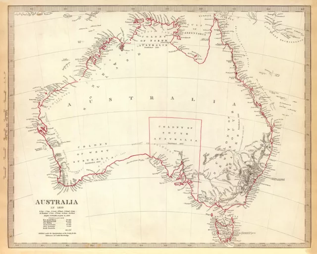 Australia 1839 Map 75cm x 60cm High Quality Art Print