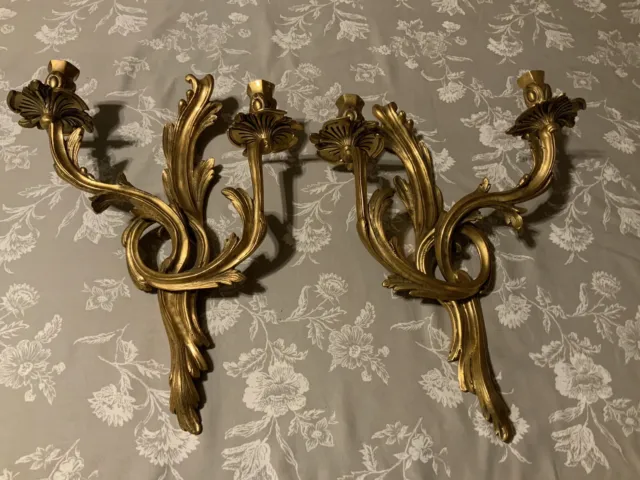 2 Arm Antique Empire French 16" Sconce Gilded Bronze Candle Light Brass Louis XV