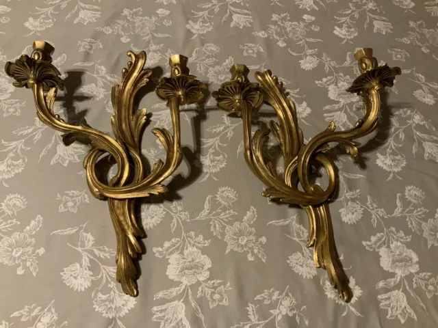 2 Arm Antique Empire French 16" Sconce Gilded Bronze Candle Light Brass Louis XV