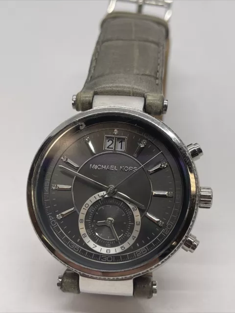 Michael Kors MK2432  Grey Dial & Genuine Leather Chronograph Women's Watch