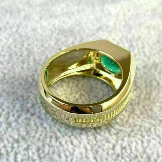 2Ct Oval Cut Natural Emerald Mens Wedding Band 14k Yellow Gold All Sizes 2