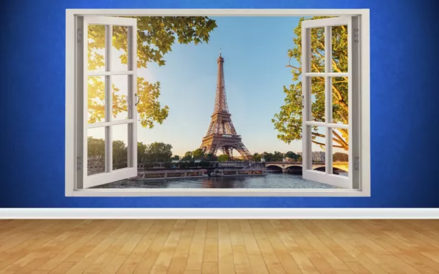 Stunning Paris Eiffel tower Window Wall Scene 3D style wall art Sticker decal