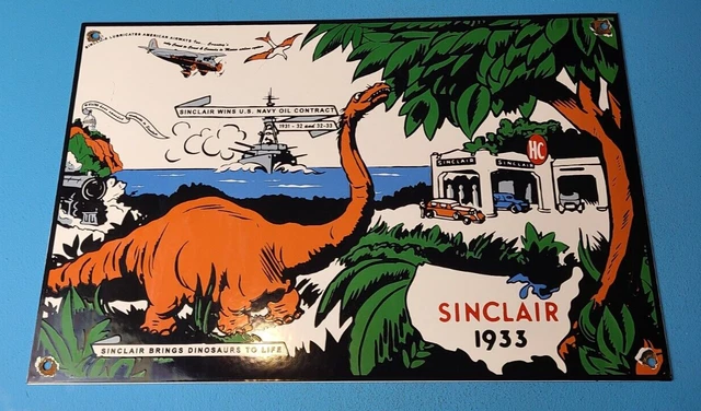 Vintage Sinclair Gasoline Porcelain Hc Motor Oil Service Station Pump 18" Sign