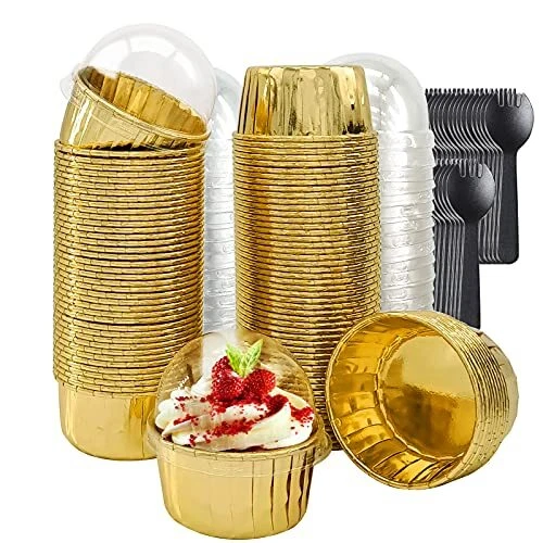 Cupcake Muffin Liners With Lids 100 Pack, 5.5Oz Large Foil Baking Cup