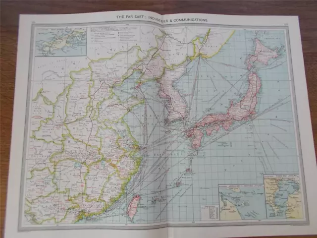 Antique c1904 Colour Map of THE FAR EAST INDUSTRIES & COMMUNICATIONS HARMSWORTH