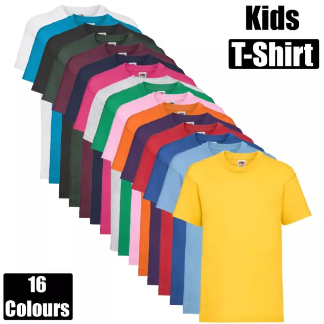Kids Fruit Of The Loom Boys Girls School PE T-Shirt Plain Childrens Sports Top