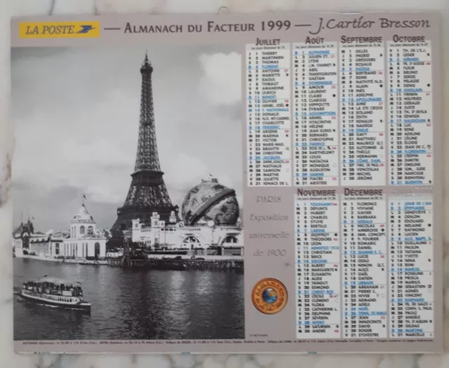 Calendrier La Poste Almanach facteur 1999 Cartier Bresson Marseille Paris 1900